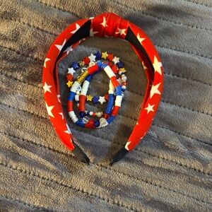 Starry Red and Blue Kids Headband and Bracelet Set